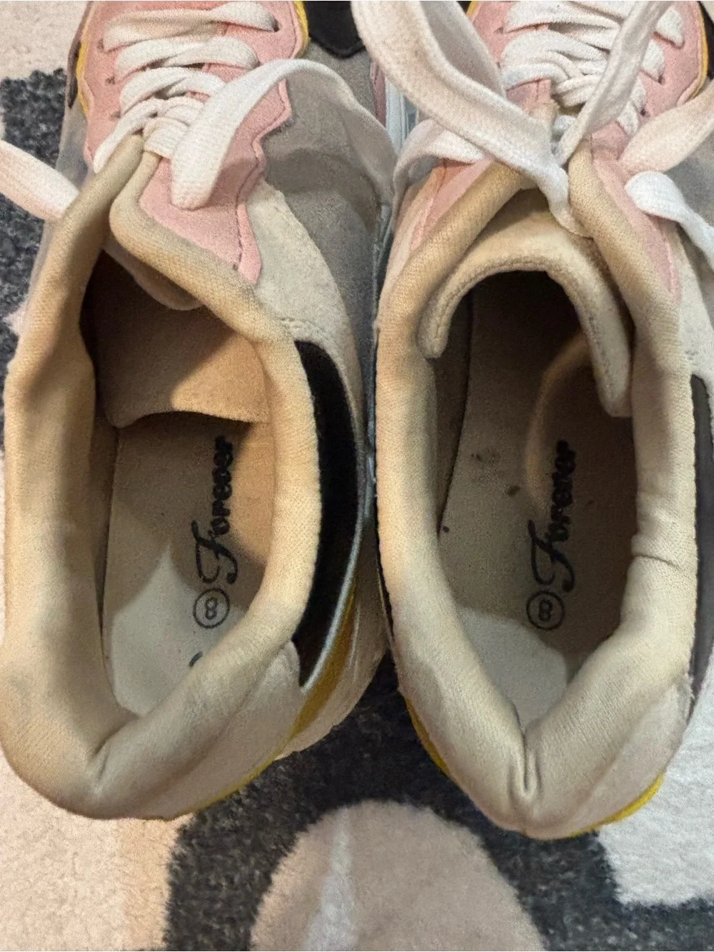 Source Unknown Pink, Yellow & Beige Platform Chunky Sneakers